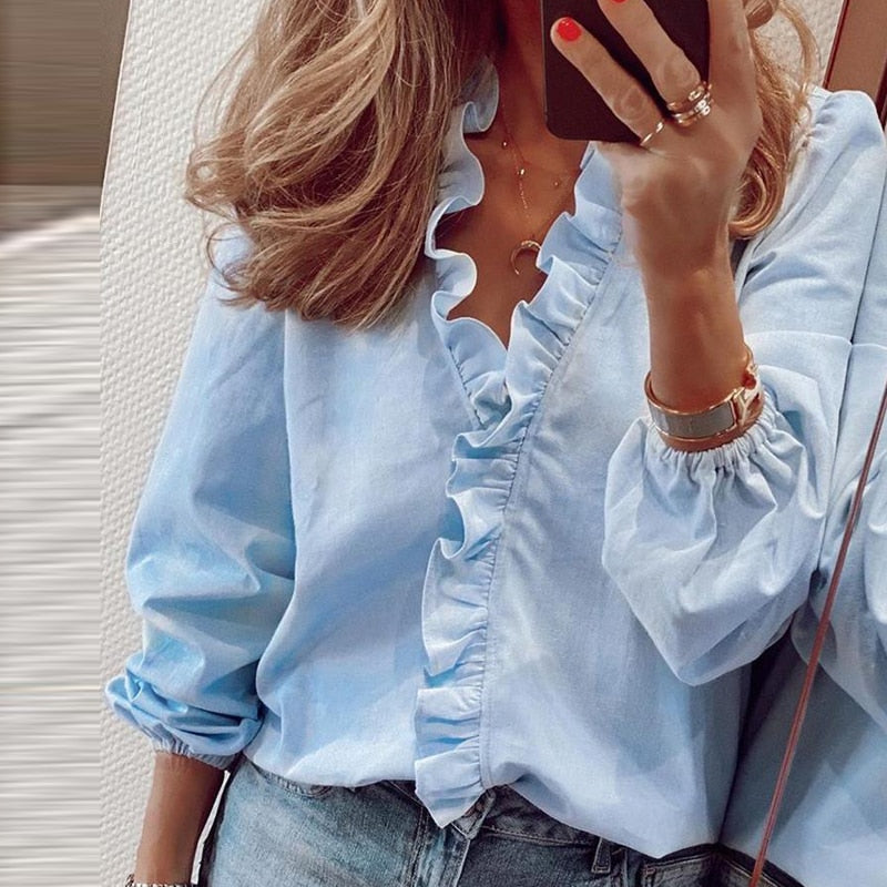 Elegant Ruffle Blouse - Women's Fashion Shirts