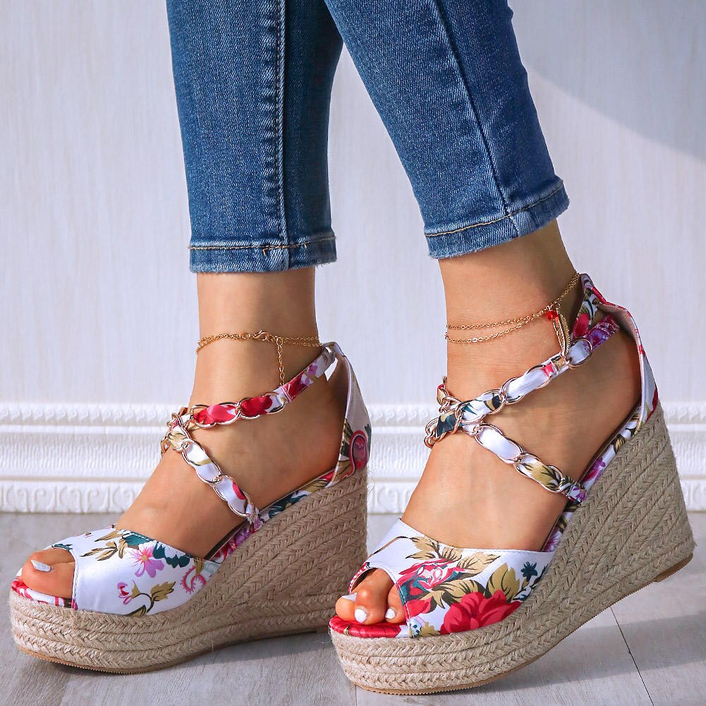 Multi-Color Flowery Patterned Wedges