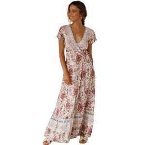 Bohemian Floral Print Long Dress for Women