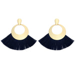 Load image into Gallery viewer, Fan Shaped Fashion Bohemian Big Tassel Drop Earrings w/ Hollow Gold Circle
