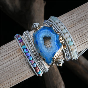 Boho Natural Stone Bracelet w/ 5 Charm Strand Wraps