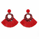 Load image into Gallery viewer, Fan Shaped Fashion Bohemian Big Tassel Drop Earrings w/ Hollow Gold Circle
