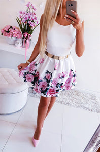 Aesthetic Floral Print Mini Dress - Women's Sleeveless Dress