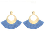 Load image into Gallery viewer, Fan Shaped Fashion Bohemian Big Tassel Drop Earrings w/ Hollow Gold Circle
