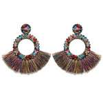 Load image into Gallery viewer, Fan Shaped Fashion Bohemian Big Tassel Drop Earrings w/ Hollow Gold Circle
