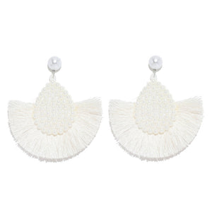 Fan Shaped Fashion Bohemian Big Tassel Drop Earrings w/ Hollow Gold Circle