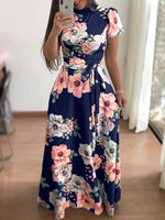 Load image into Gallery viewer, Women&#39;s Floral Long Dress - Turtleneck Dress
