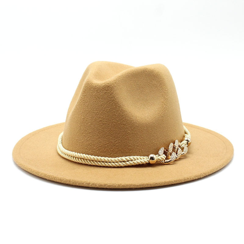 Stylish Fedora Hat with Golden Ornament Strap - Men's Hat