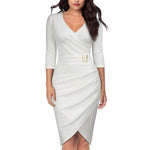 Load image into Gallery viewer, Classy Sleeved Slim Fit Dress-Women&#39;s V-neck Dresses
