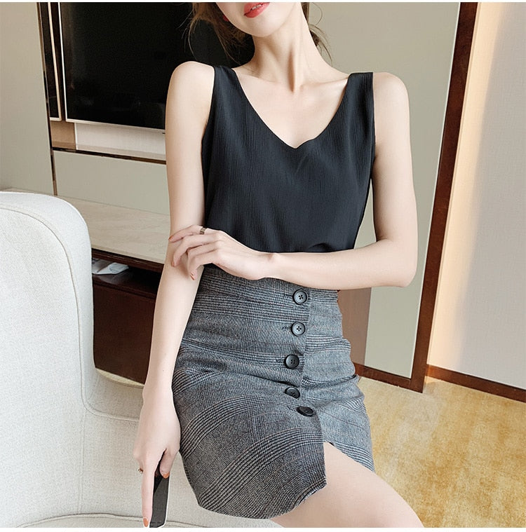 V-Neck Chiffon Sleeveless Blouses for Women