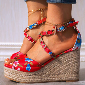 Multi-Color Flowery Patterned Wedges