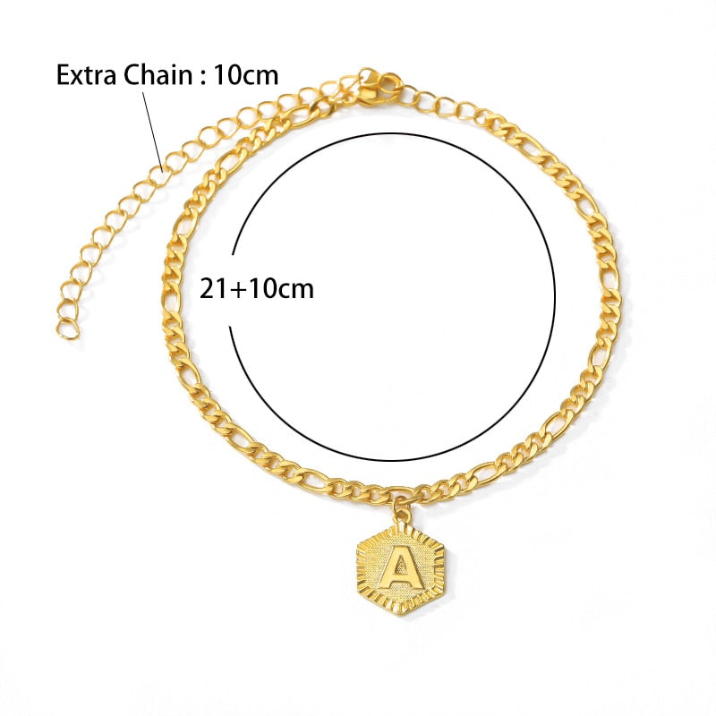 A-Z Name Initial Letter Anklet For Women Gold Plated Stainless Steel Anklet