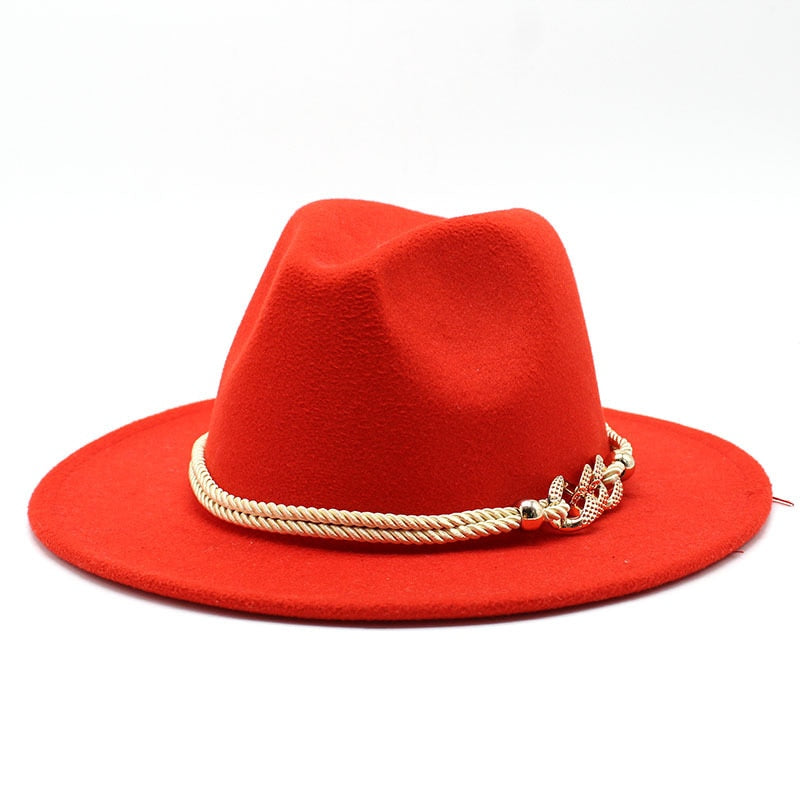 Stylish Fedora Hat with Golden Ornament Strap - Men's Hat