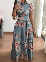 Load image into Gallery viewer, Women&#39;s Floral Long Dress - Turtleneck Dress
