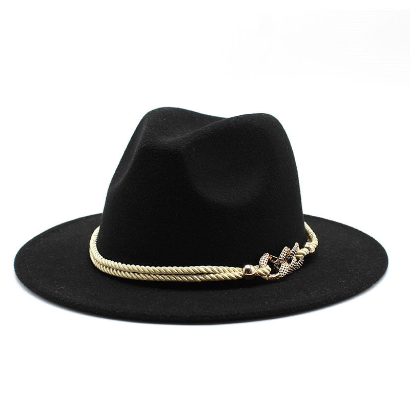 Stylish Fedora Hat with Golden Ornament Strap - Men's Hat