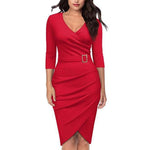 Load image into Gallery viewer, Classy Sleeved Slim Fit Dress-Women&#39;s V-neck Dresses
