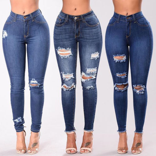 Ripped Denim Pants - Women's Shredded Jeans