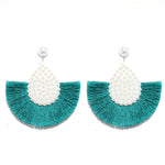 Load image into Gallery viewer, Fan Shaped Fashion Bohemian Big Tassel Drop Earrings w/ Hollow Gold Circle
