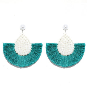 Fan Shaped Fashion Bohemian Big Tassel Drop Earrings w/ Hollow Gold Circle