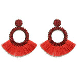 Load image into Gallery viewer, Fan Shaped Fashion Bohemian Big Tassel Drop Earrings w/ Hollow Gold Circle
