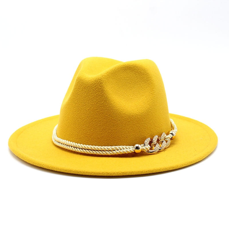 Stylish Fedora Hat with Golden Ornament Strap - Men's Hat