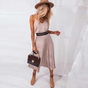 Fashionable Pleated Midi Dress for Women