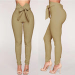 Load image into Gallery viewer, Women&#39;s High Waist Bow Tie Slim Fit Pants - Sashes Pencil Trousers
