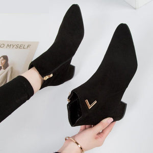 Low Heel Women Suede and Leather Boot